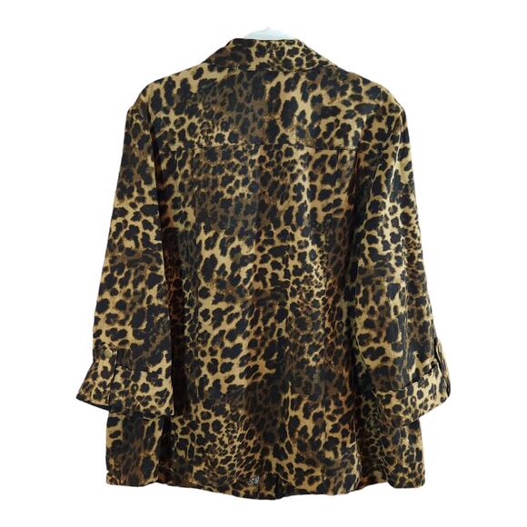 JM Collection Faux Suede 3/4 Sleeve Leopard Print Snap-front Top Women's 20W - Picture 4 of 6